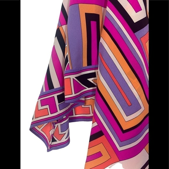 - Alice and Tricia Pink Black Silk Blouse Top Orange Cream Geometric Print - Picture 4 of 8